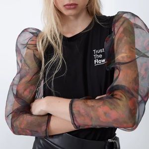 ZARA Top With Organza Trim TRF